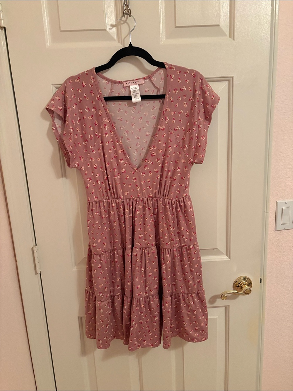 Blue Blush Mauve Pink Floral Tiered Mini Dress